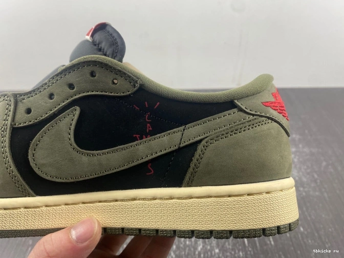 Rep TB DM7866-002 'BLACK SP JORDAN LOW AIR 1 TRAVIS SCOTT OG X OLIVE' 0714